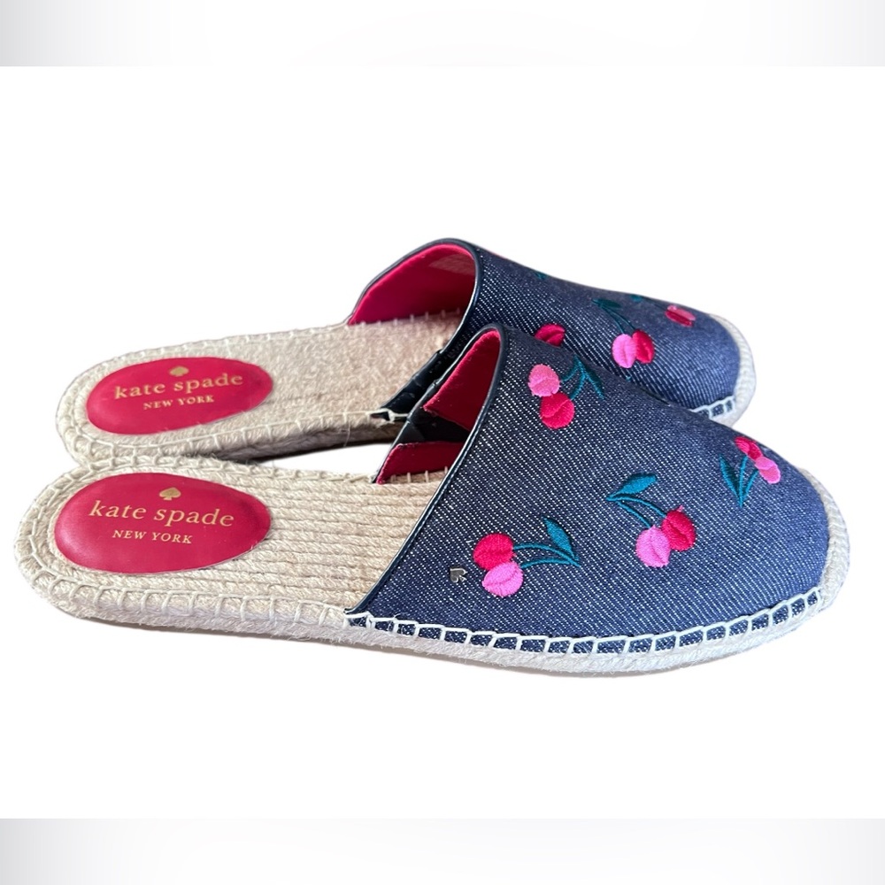 Kate Spade Rosie 2 Cherry Flat Mules Embroidered Espadrilles Women's Size 9.5 - Picture 7 of 12